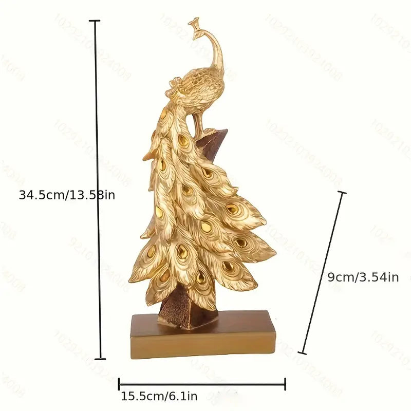 Pavão Dourado em Resina: Sofisticação e Glamour para Seu Espaço
